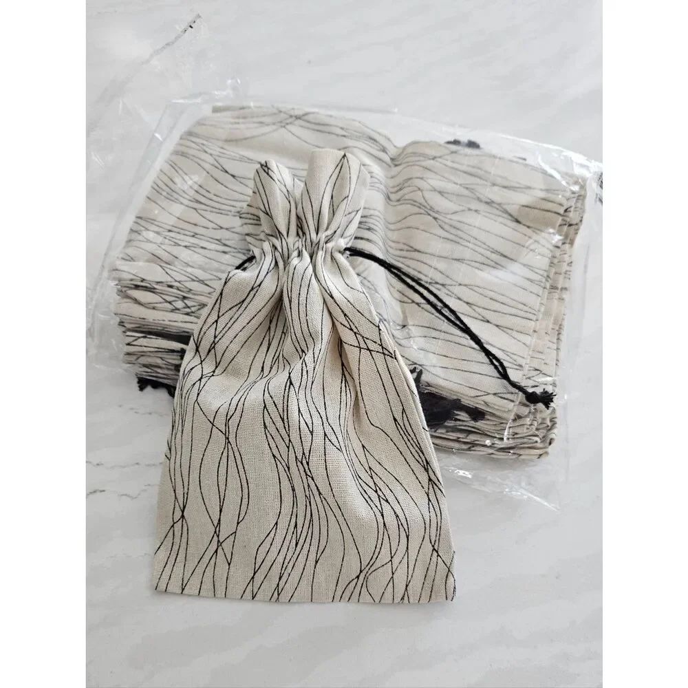Beige and Black Drawstring Pouch Set Of 20 Large Size